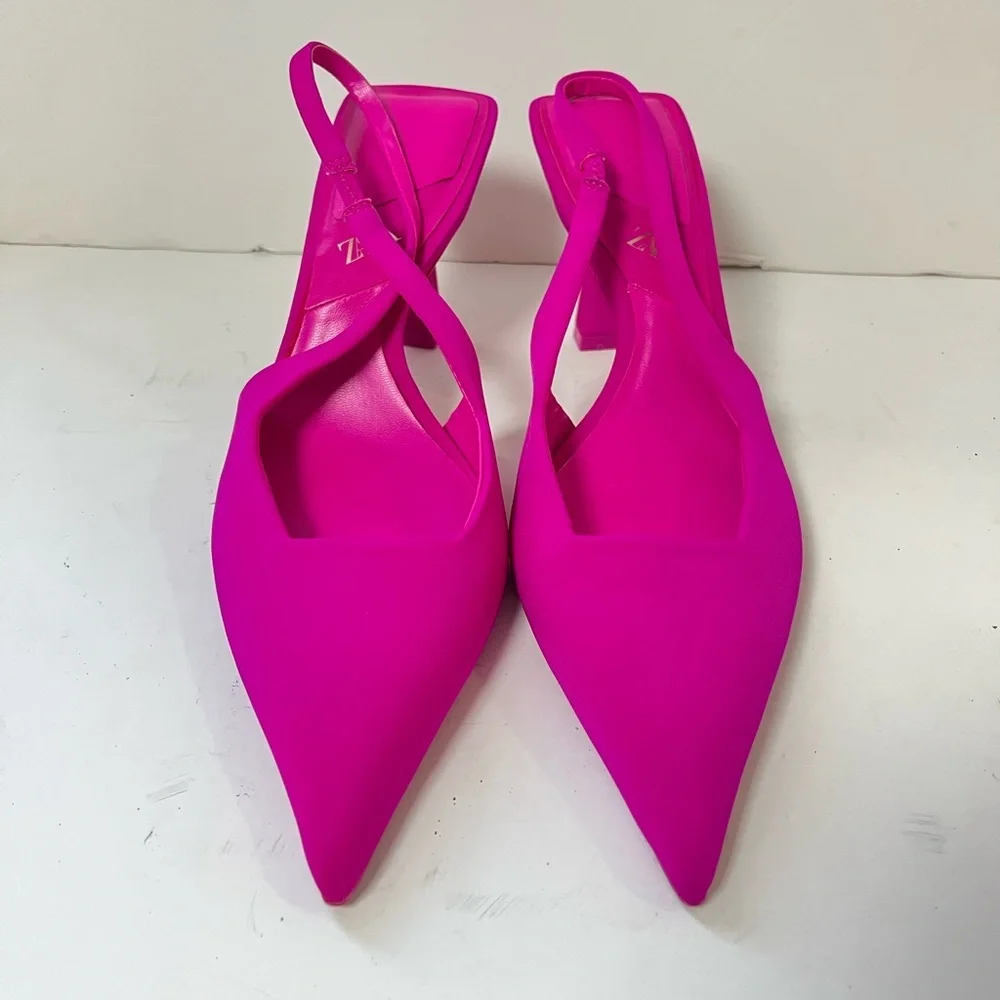 Zara Hot Pink Pointed Slingback Heels